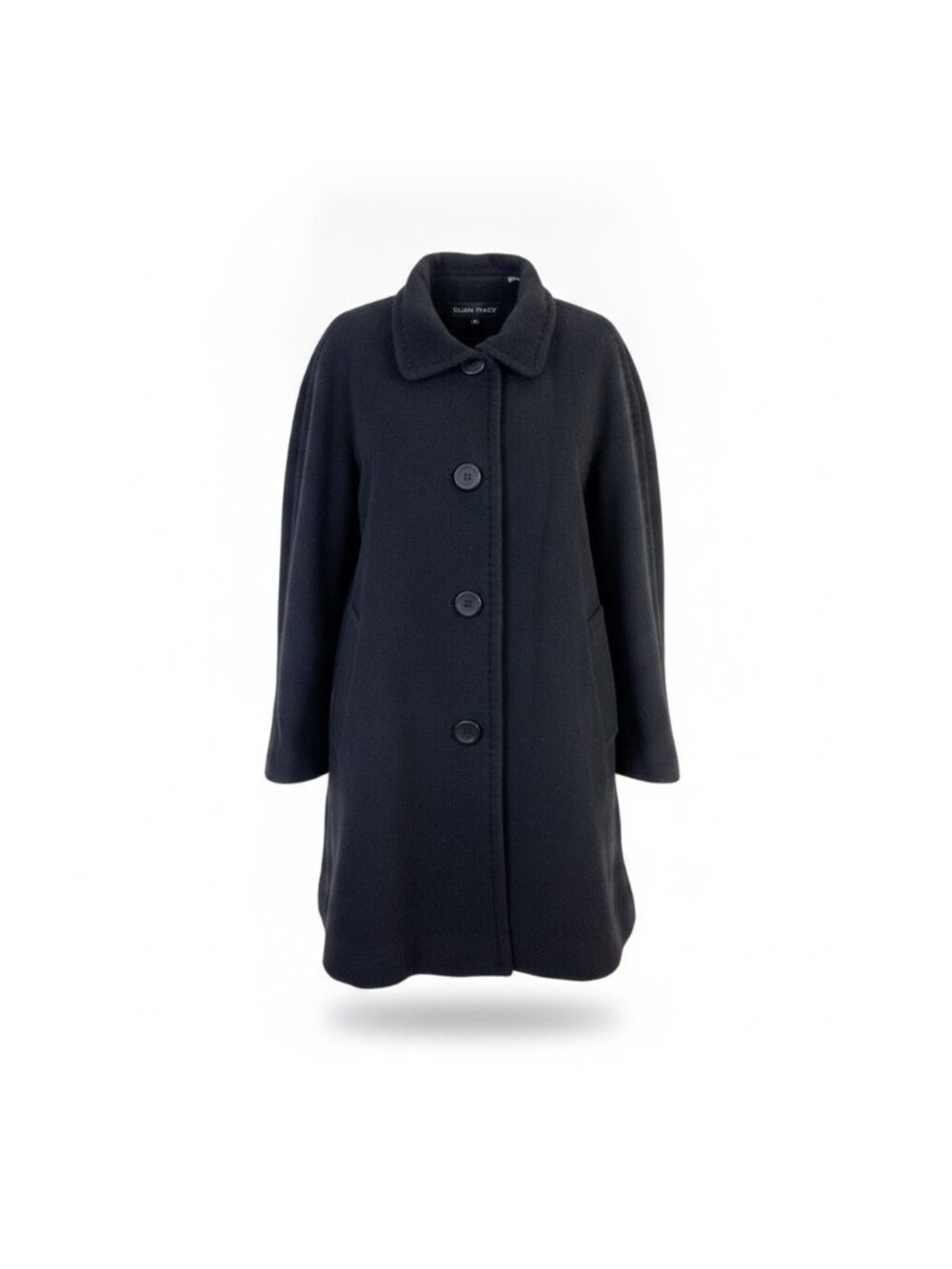Ellen Tracy Womens Black Wool Blend Button Front Coat Angora Blend Sz10P